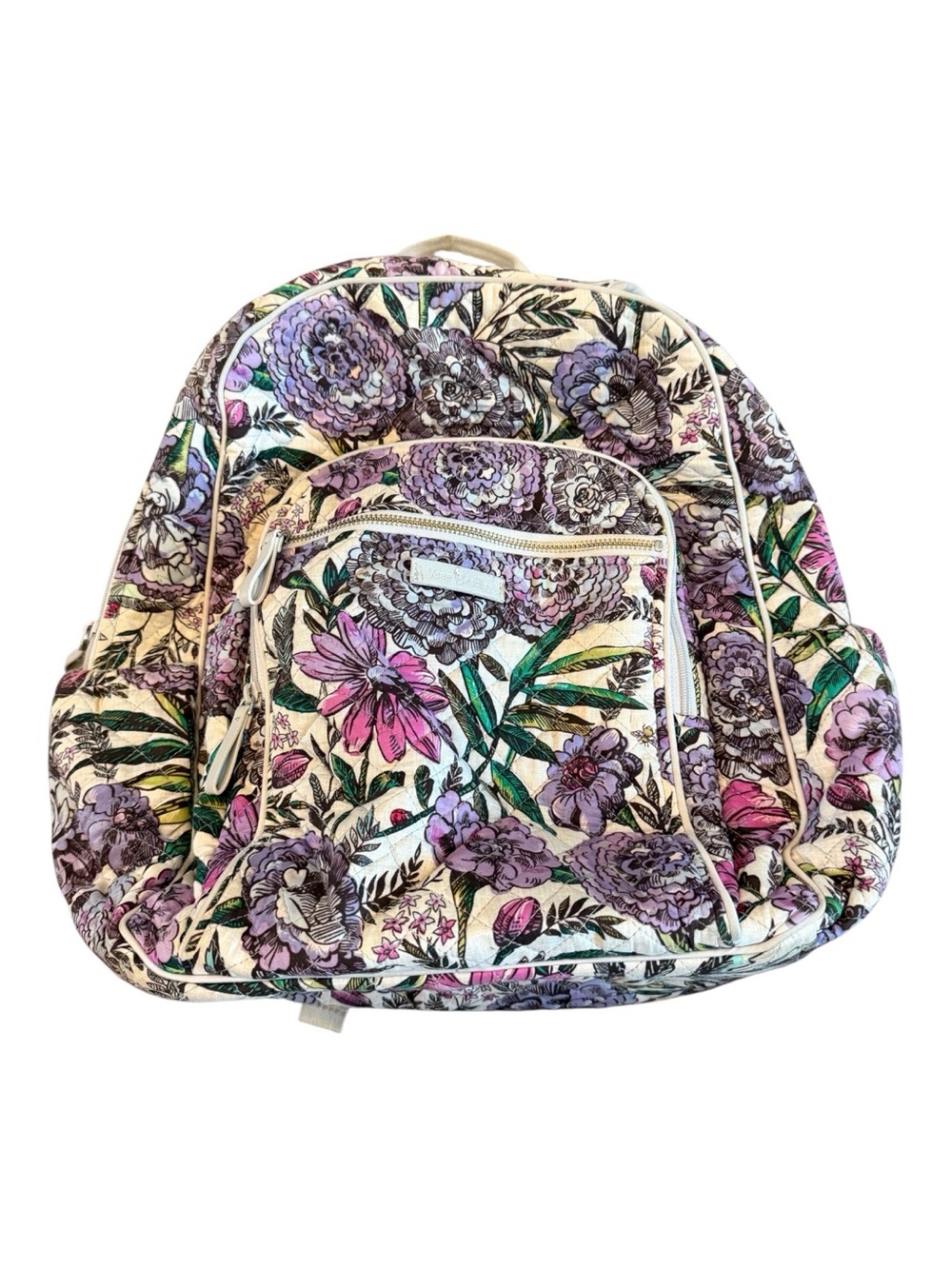 Vera Bradley Purple Floral Quilted Backpack multiple compartments - Picture 2 of 16